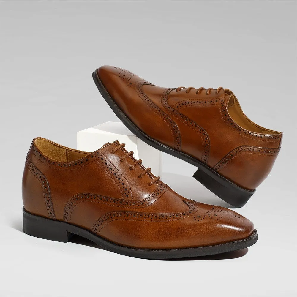 6CM/2.36 Inches CMR CHAMARIPA Classic Brown Leather Wingtip Oxford Elevator Shoes