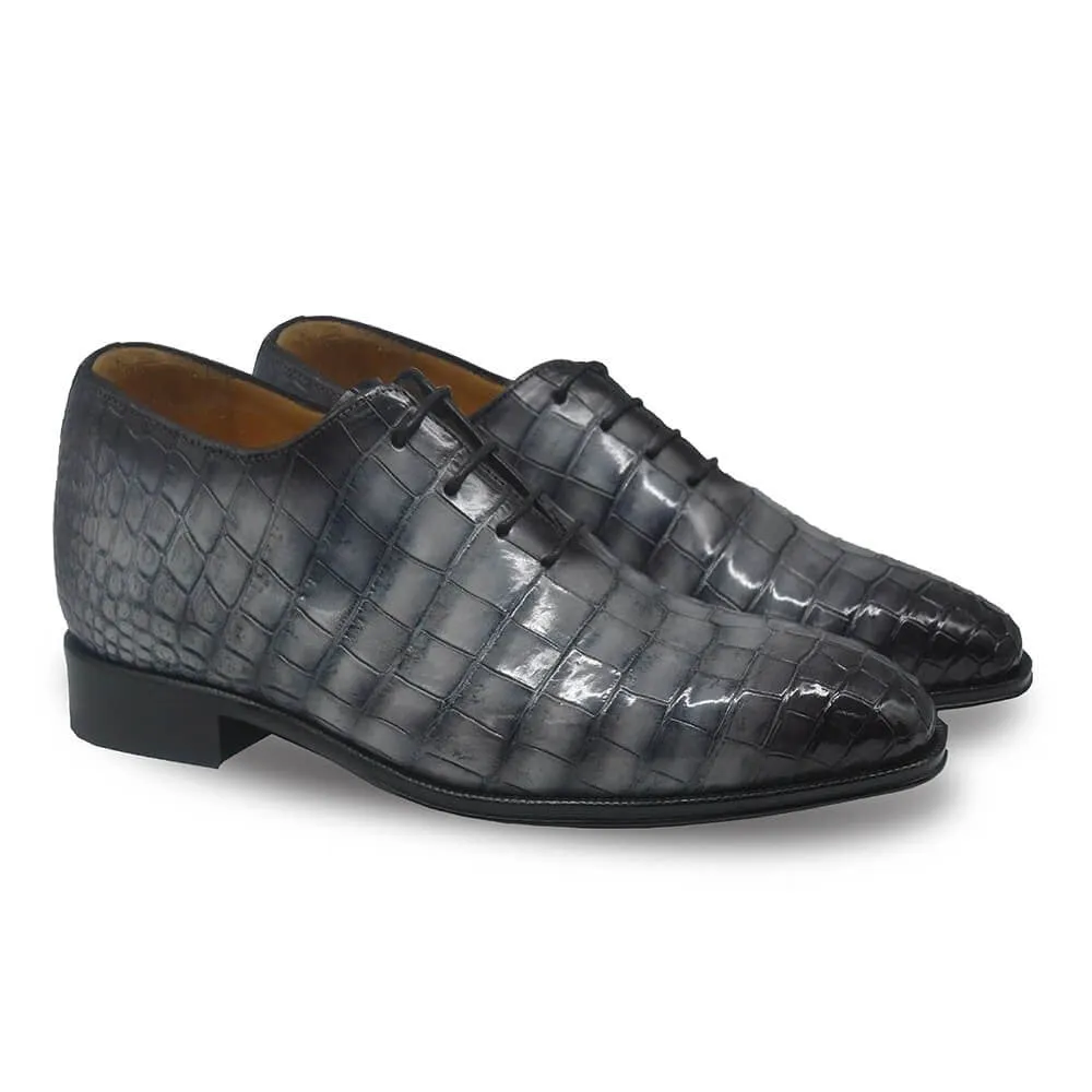 7 CM/2.76 Inches CMR CHAMARIPA  Handcrafted Height Increasing Shoes for Men – Grey Alligator Oxfords