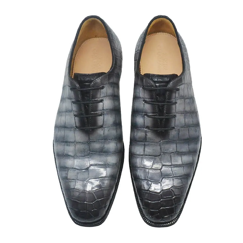 7 CM/2.76 Inches CMR CHAMARIPA  Handcrafted Height Increasing Shoes for Men – Grey Alligator Oxfords