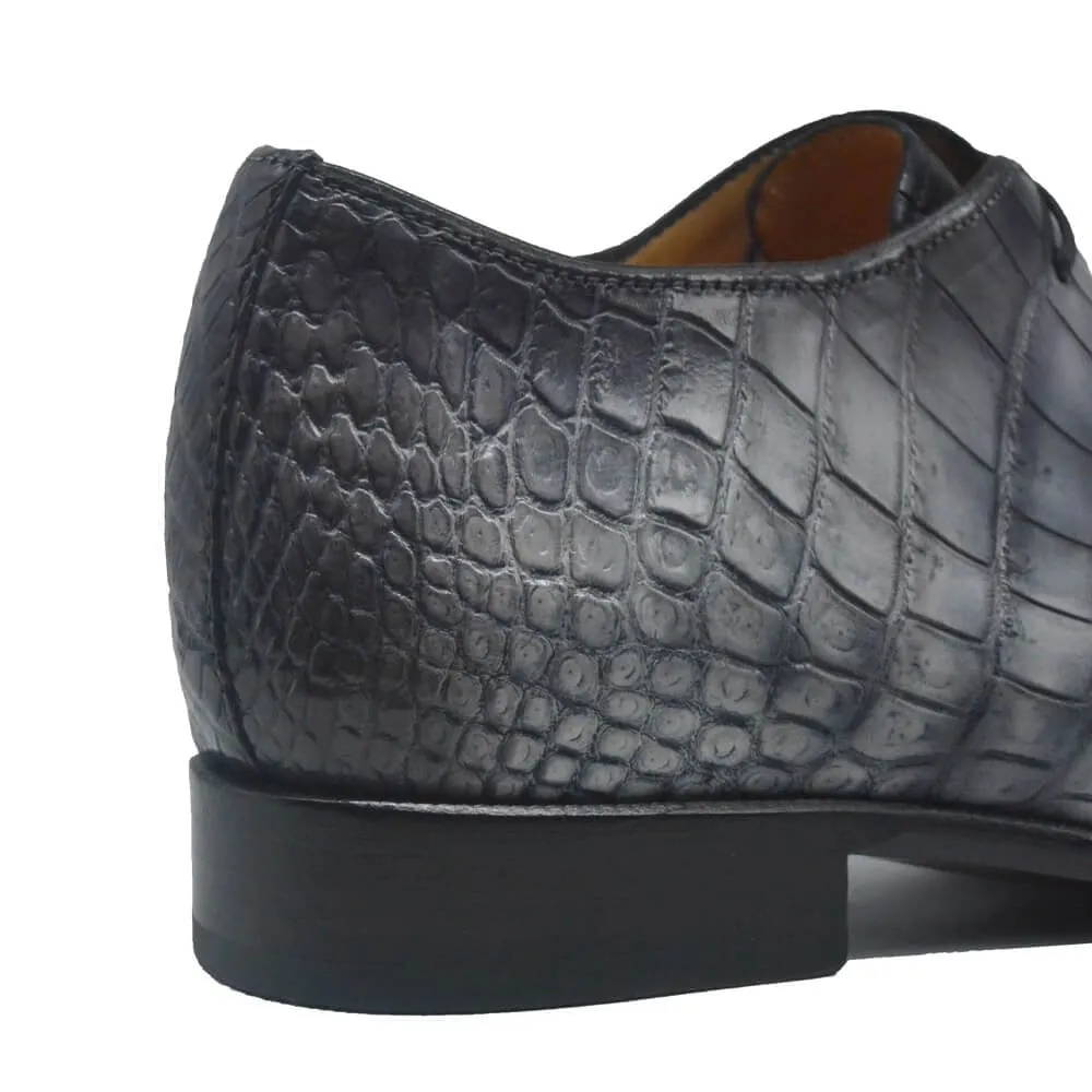 7 CM/2.76 Inches CMR CHAMARIPA  Handcrafted Height Increasing Shoes for Men – Grey Alligator Oxfords