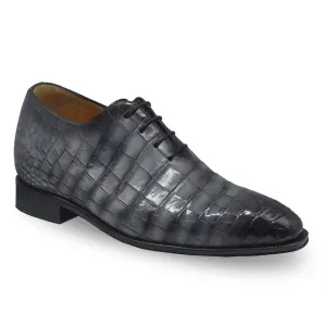 7 CM/2.76 Inches CMR CHAMARIPA  Handcrafted Height Increasing Shoes for Men – Grey Alligator Oxfords