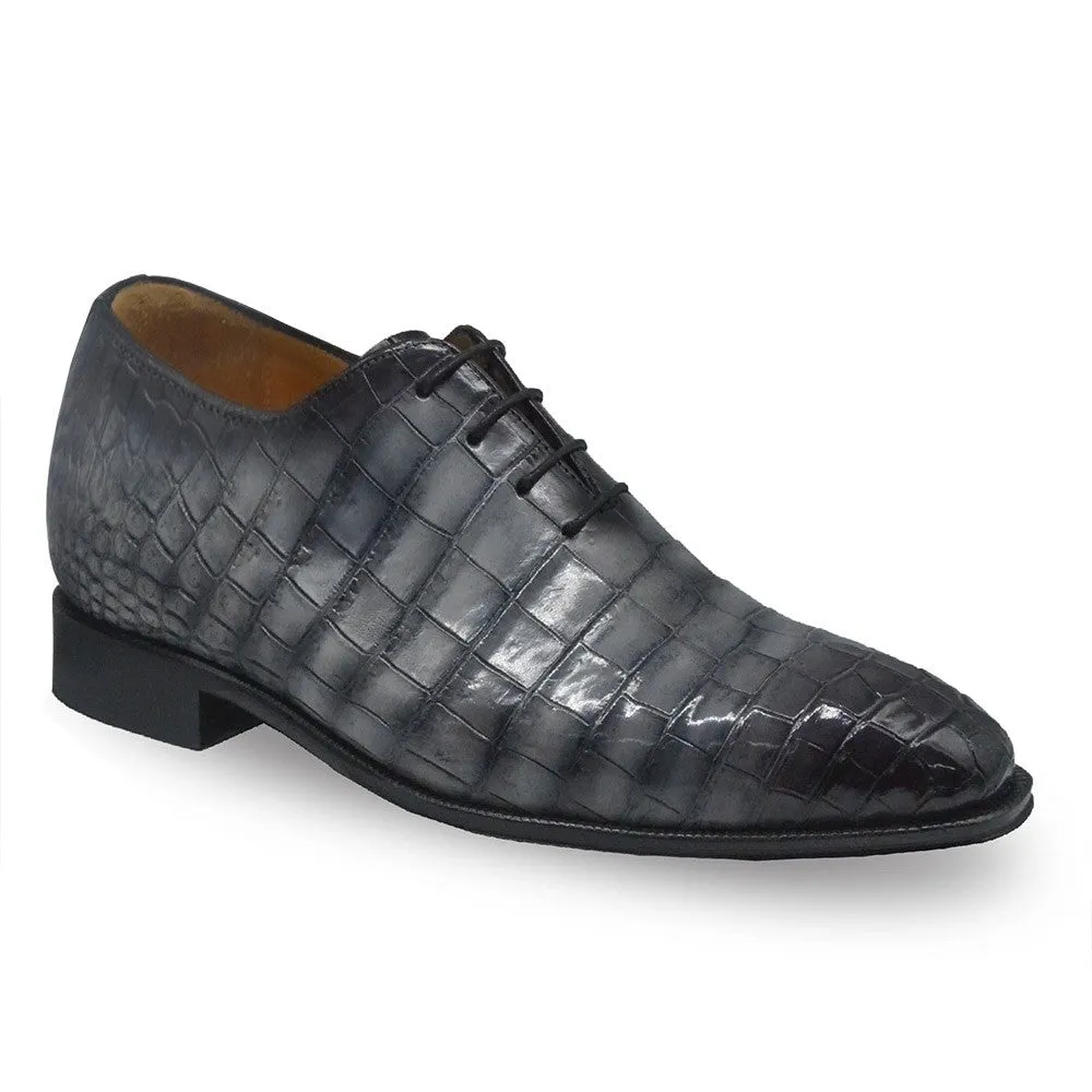 7 CM/2.76 Inches CMR CHAMARIPA  Handcrafted Height Increasing Shoes for Men – Grey Alligator Oxfords