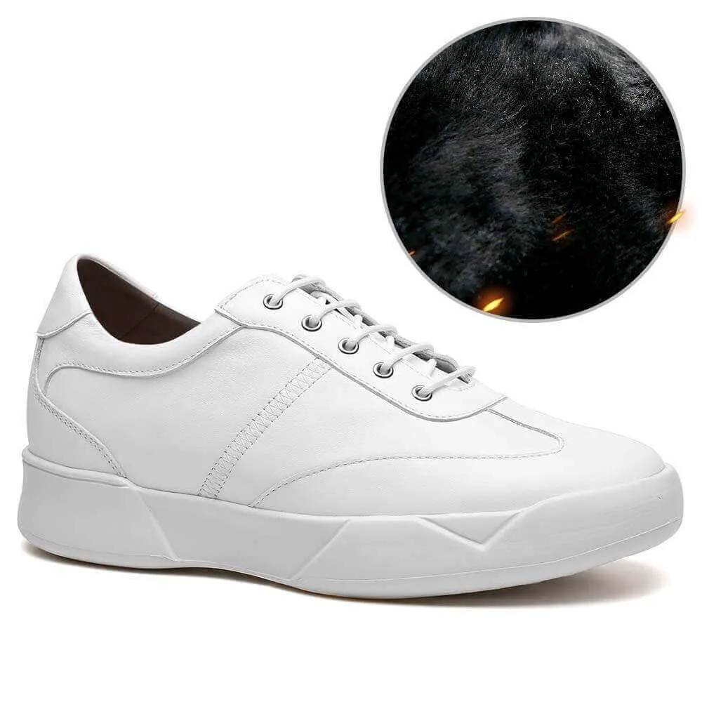 7CM/2.76 Inches - CMR CHAMARIPA  White Elevator Shoes For Men Height Raising Shoes Warm Fur Lined Winter Shoes