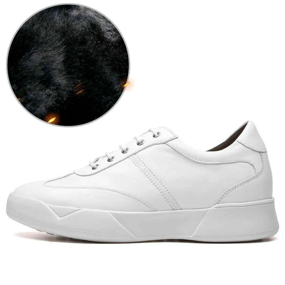 7CM/2.76 Inches - CMR CHAMARIPA  White Elevator Shoes For Men Height Raising Shoes Warm Fur Lined Winter Shoes