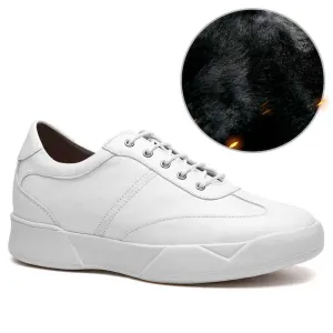 7CM/2.76 Inches - CMR CHAMARIPA  White Elevator Shoes For Men Height Raising Shoes Warm Fur Lined Winter Shoes
