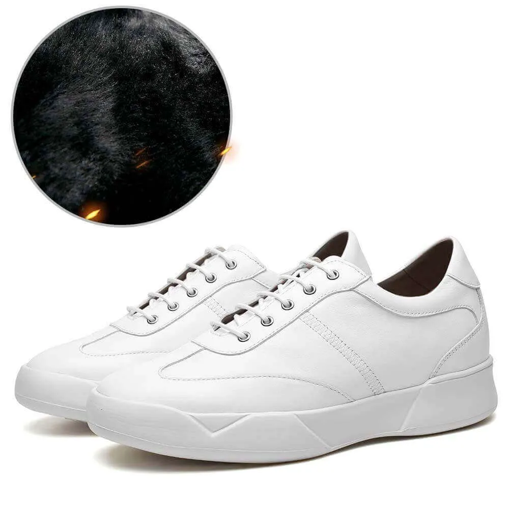 7CM/2.76 Inches - CMR CHAMARIPA  White Elevator Shoes For Men Height Raising Shoes Warm Fur Lined Winter Shoes