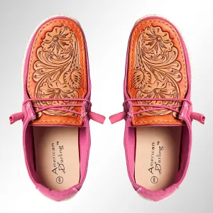 American Darling ADFT133PU11 Hand tooled carved genuine leather trim lightweight shoe footwear slip on
