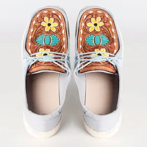 American Darling ADFT133SB5 Hand tooled carved genuine leather trim lightweight shoe footwear slip on