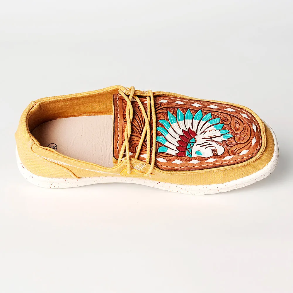 American Darling ADFT133YL1 Hand tooled carved genuine leather trim lightweight shoe footwear slip on