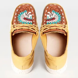 American Darling ADFT133YL1 Hand tooled carved genuine leather trim lightweight shoe footwear slip on