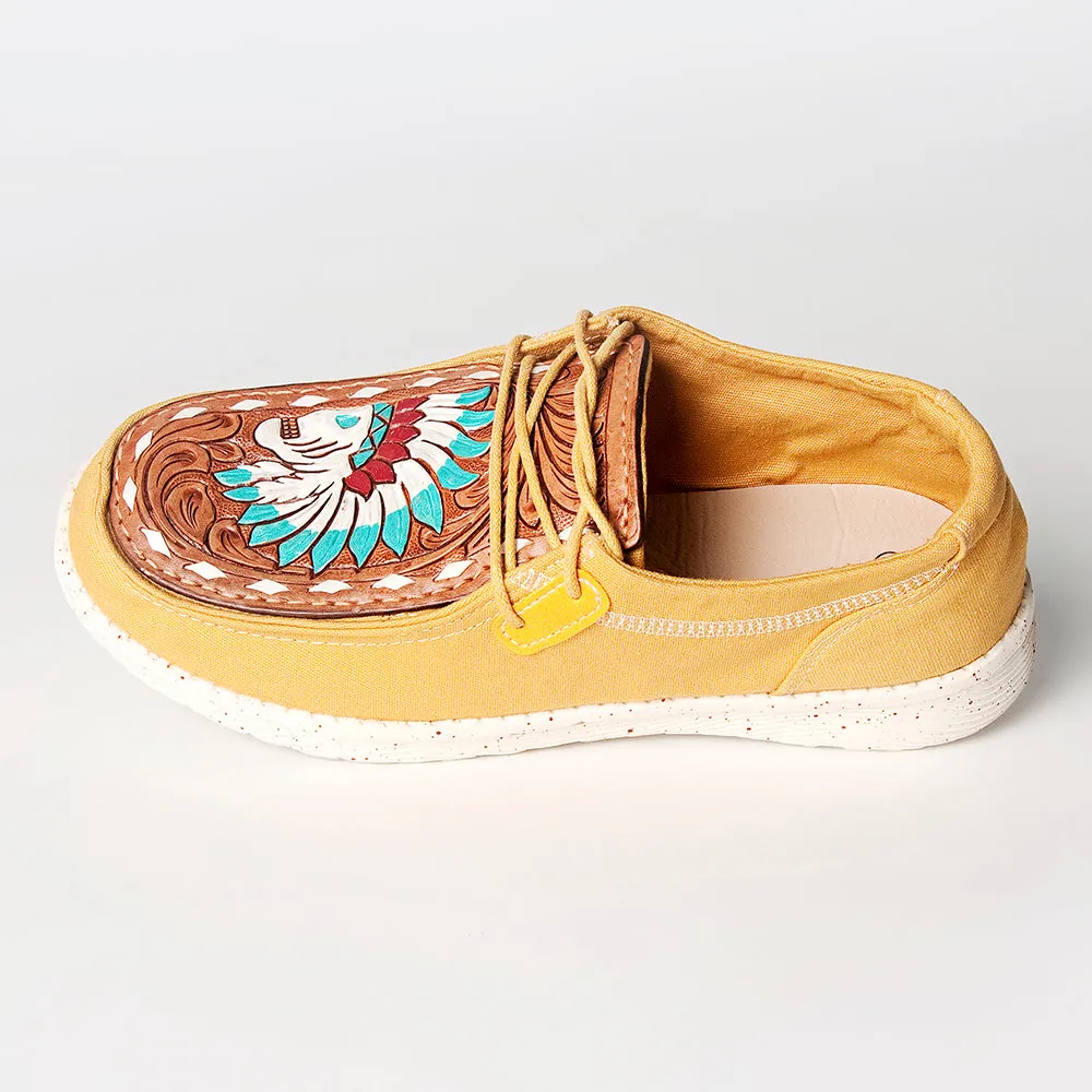 American Darling ADFT133YL1 Hand tooled carved genuine leather trim lightweight shoe footwear slip on