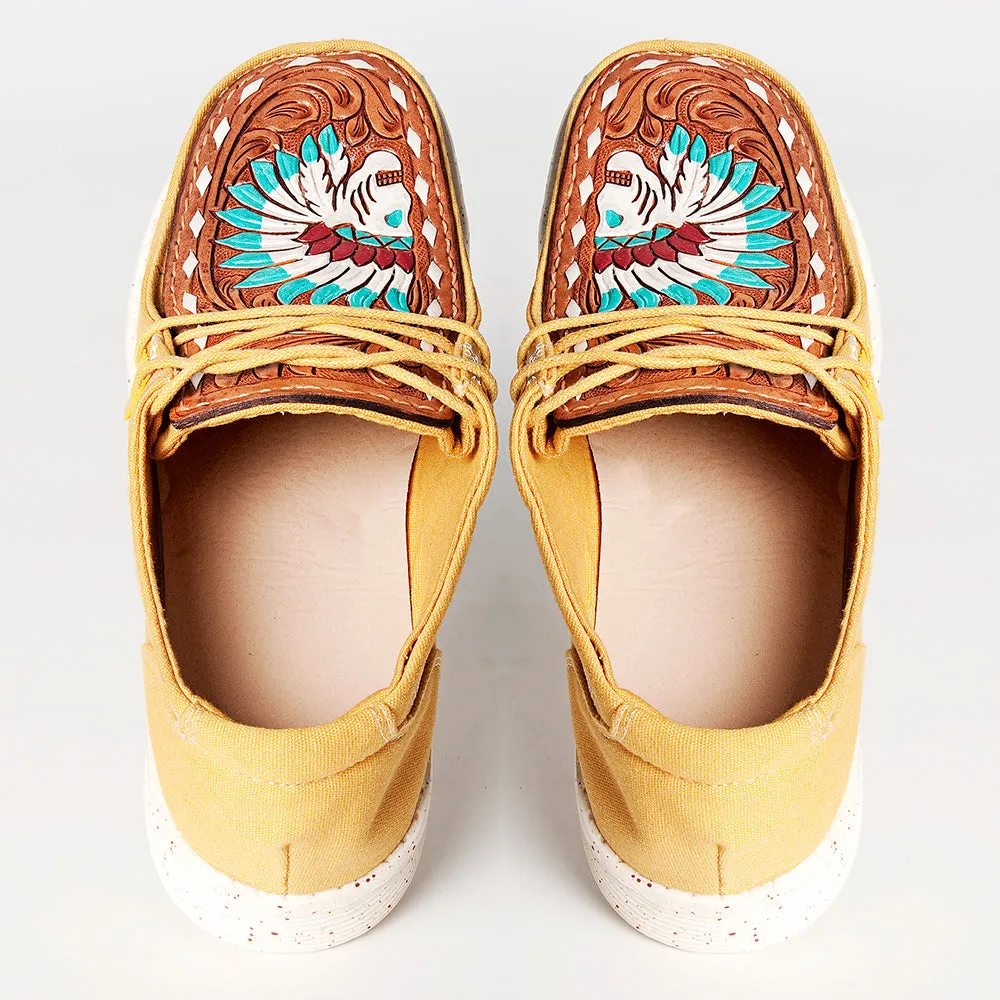 American Darling ADFT133YL1 Hand tooled carved genuine leather trim lightweight shoe footwear slip on