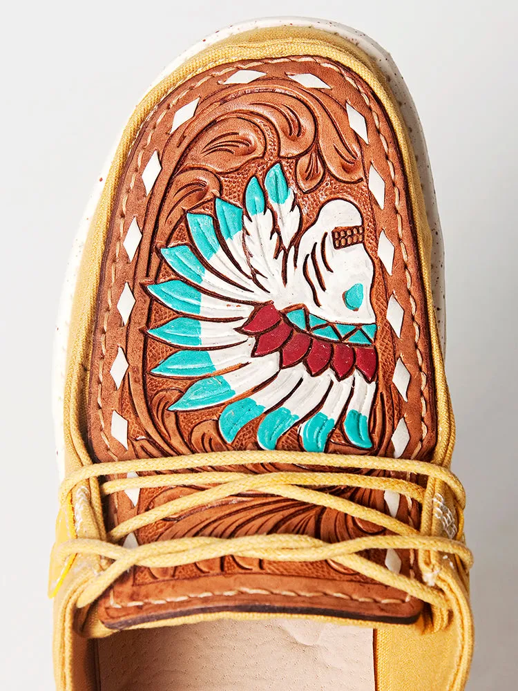 American Darling ADFT133YL1 Hand tooled carved genuine leather trim lightweight shoe footwear slip on