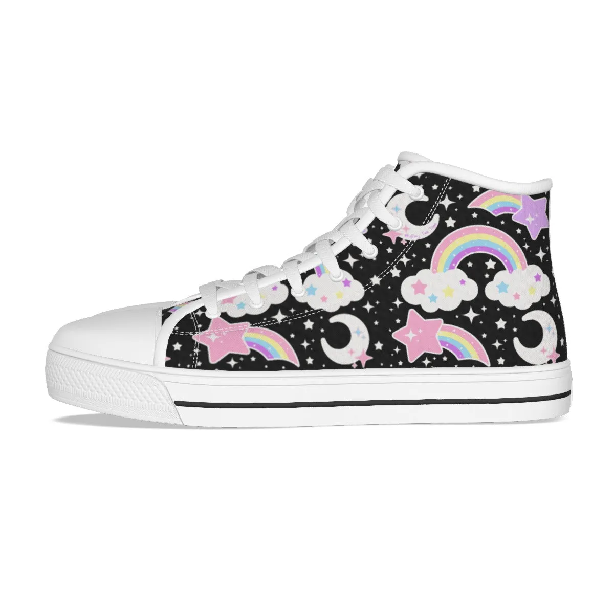 Dreamy Rainbow Women's High Top Cutie Canvas Shoes (Black)