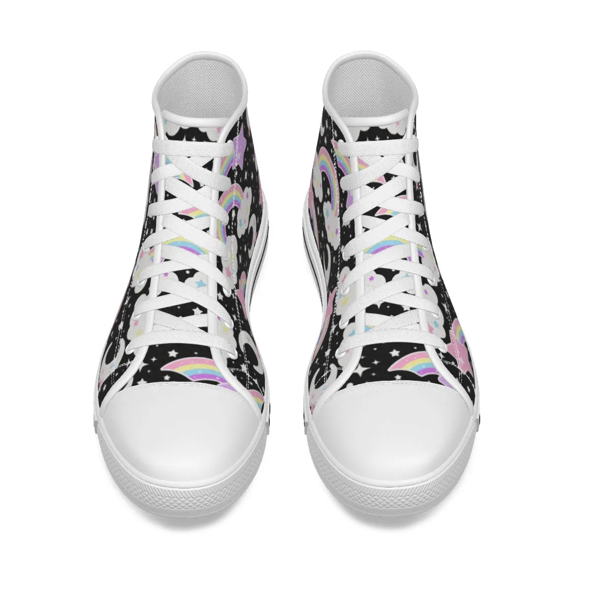 Dreamy Rainbow Women's High Top Cutie Canvas Shoes (Black)