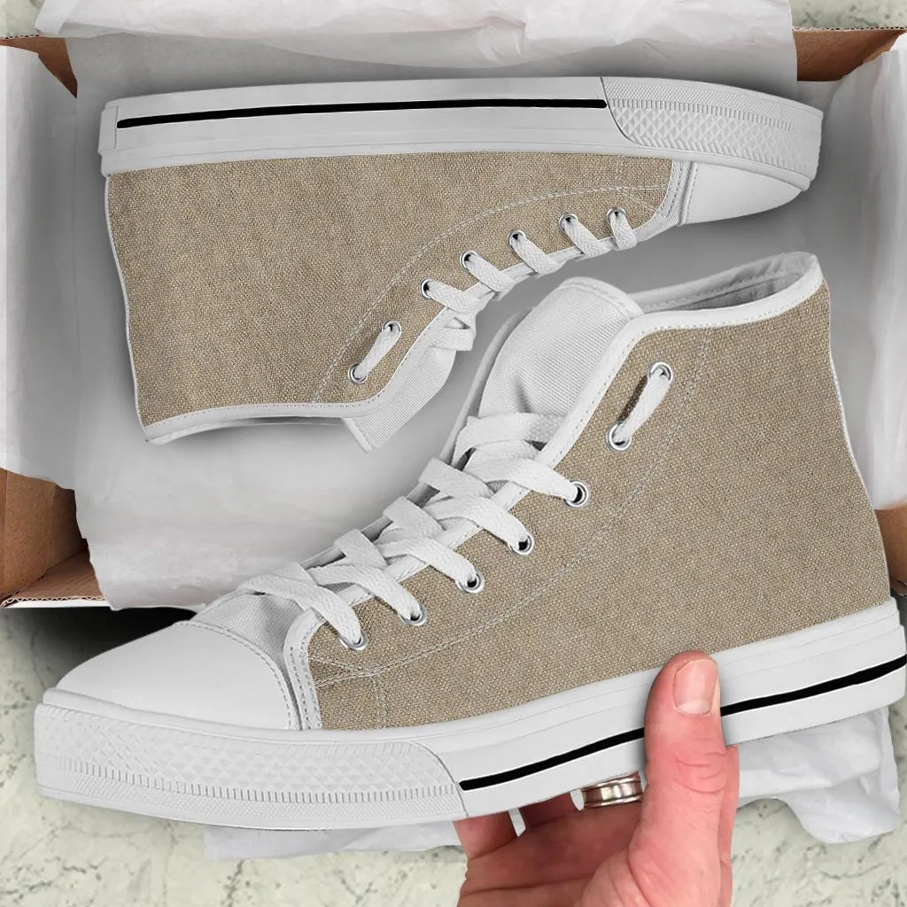 High Top Sneakers - Khaki (White) | Custom High Top Shoes, Patterned High Top Sneakers, High Top Sneakers for Women, Unisex Shoes