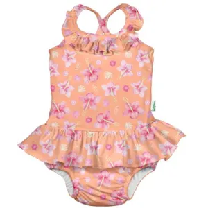 iPlay Coral Hibiscus Ruffle Swimsuit with Built-in Reusable Swim Diaper