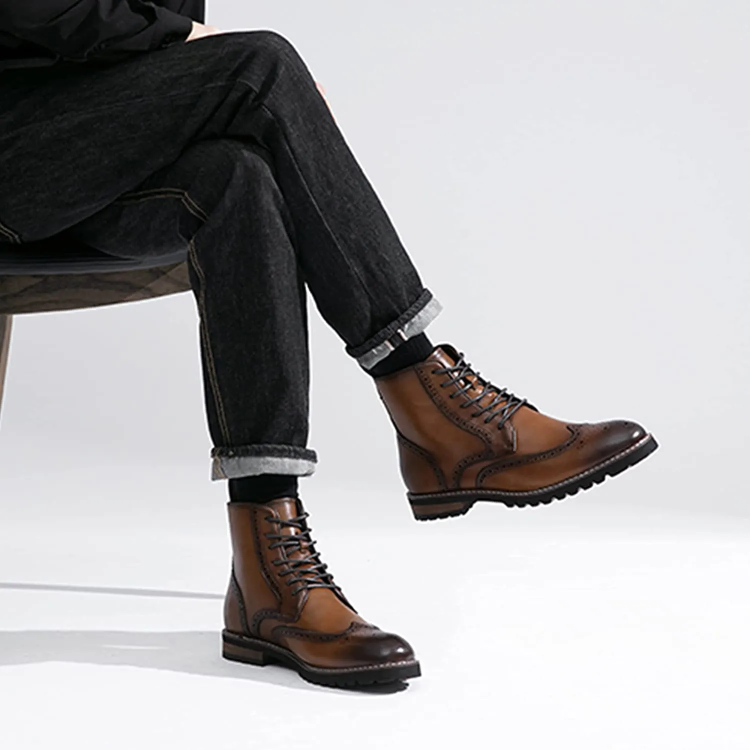 Men's Polished Leather Retro Oxford Boots