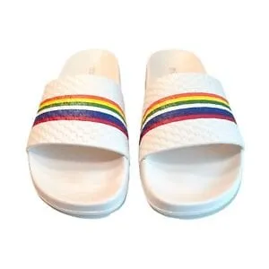 Michael Kors Gilmore Womens Slides White Leather Rainbow Sandals