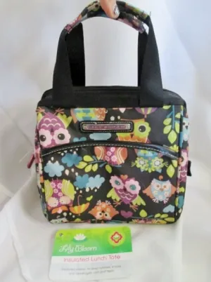 NEW NWT LILY BLOOM OWL COOLER Picnic Lunch Work Bird Sack Bag BLACK