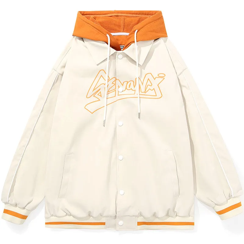 Preppy Typography Jacket With Removable Hooded