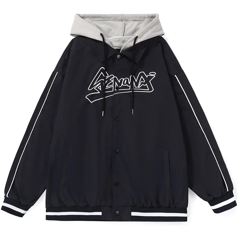Preppy Typography Jacket With Removable Hooded
