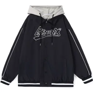 Preppy Typography Jacket With Removable Hooded