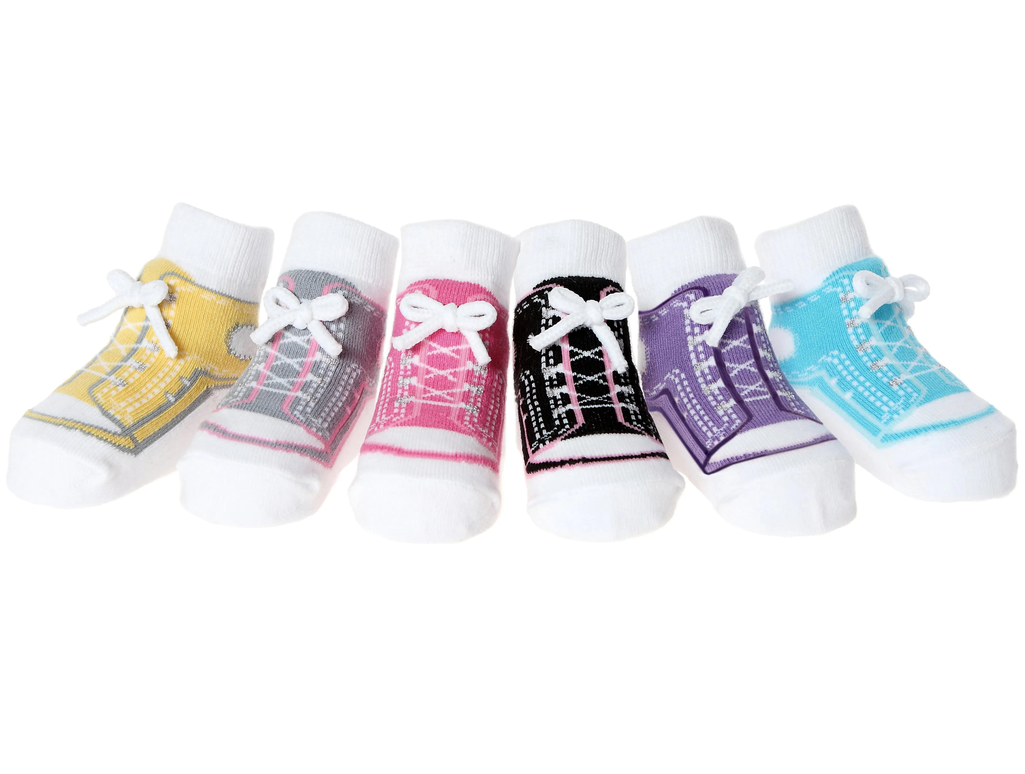 SNEAKER shoe-design socks. With faux shoelaces and anti-slip soles. 6 pairs. 12-24 months