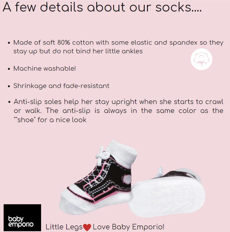 SNEAKER shoe-design socks. With faux shoelaces and anti-slip soles. 6 pairs. 12-24 months