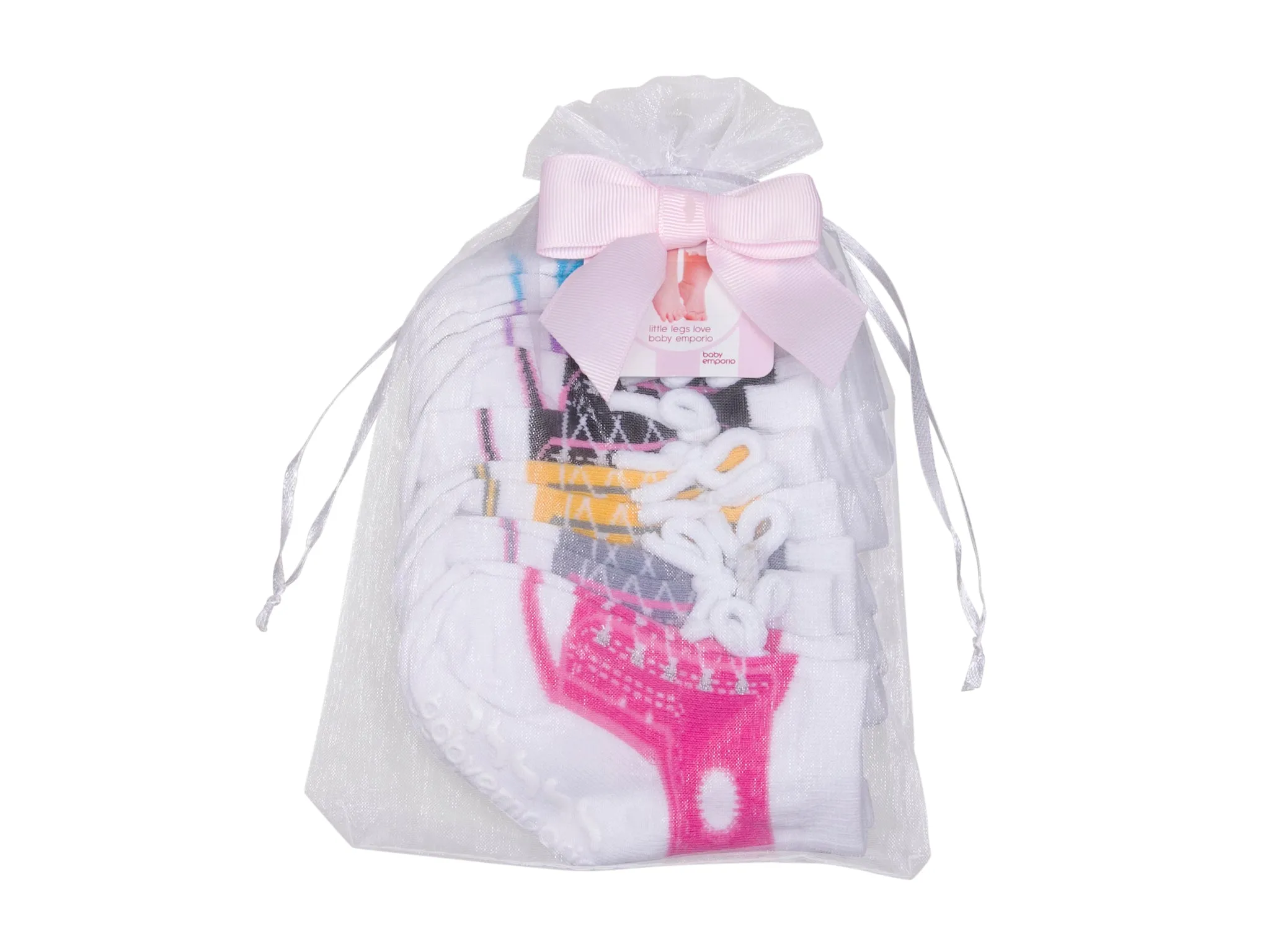 SNEAKER shoe-design socks. With faux shoelaces and anti-slip soles. 6 pairs. 12-24 months